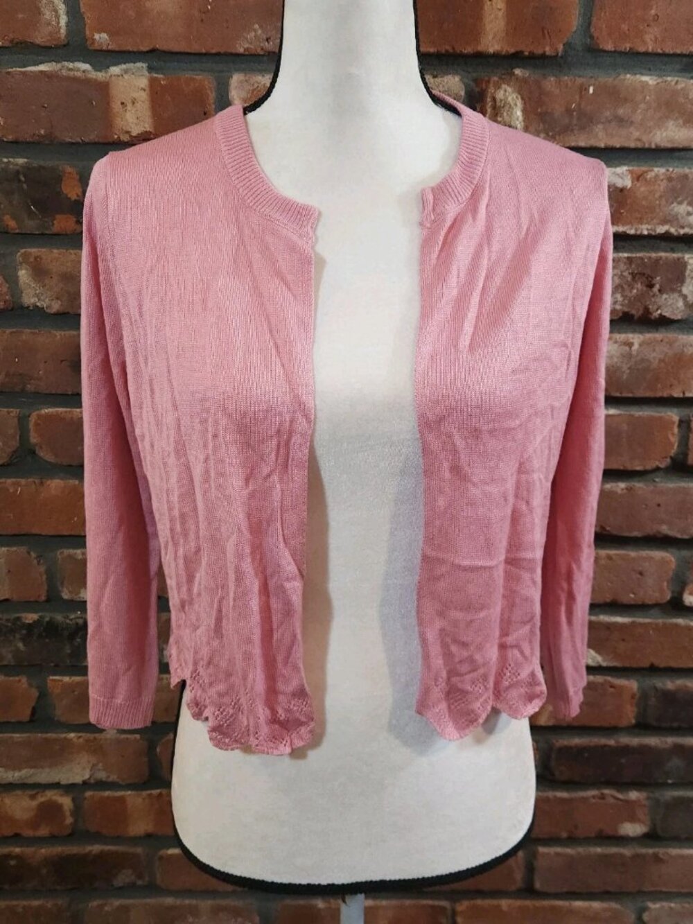 LOFT Pink Open-front Lightweight Cardigan Pointelle Trim Cottagecore Women's S